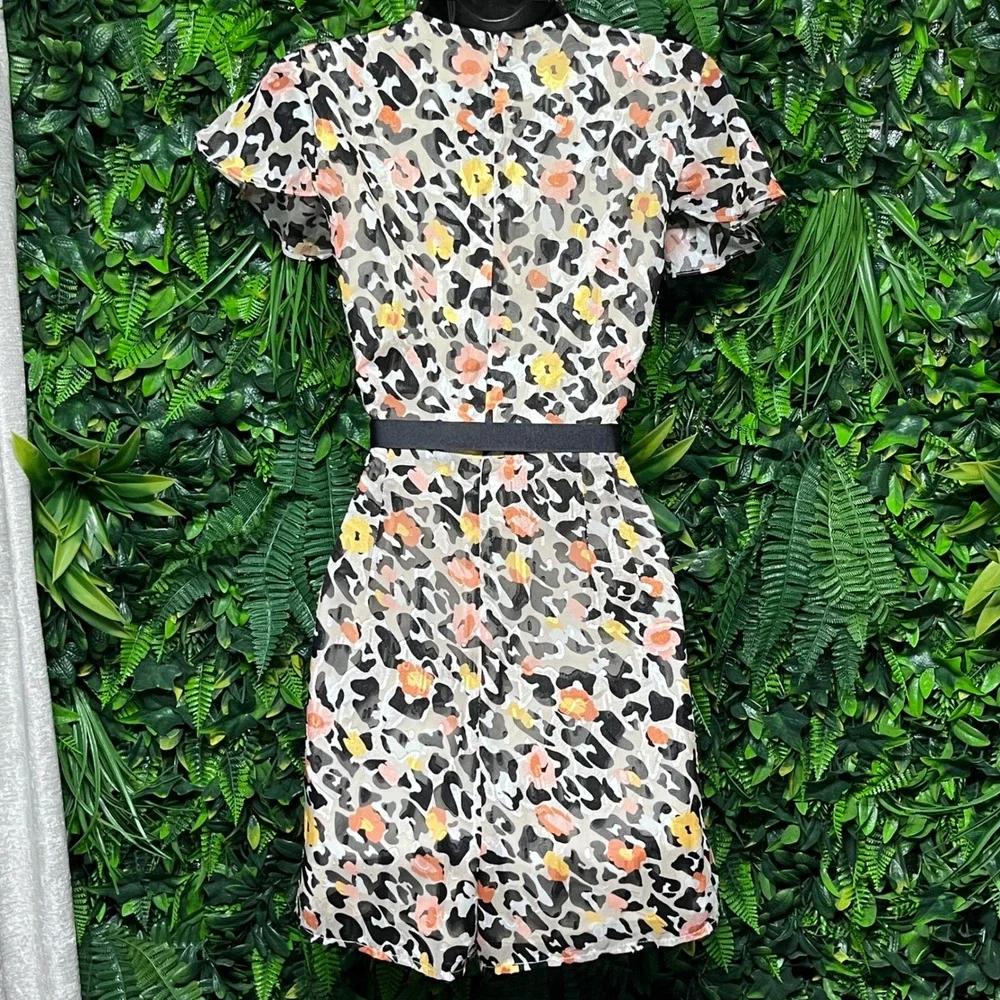 Hutch Romper Shorts Size 8 Tan Leopard Print Jumpsuit Short Sleeve Belted 3288 - Picture 8 of 9